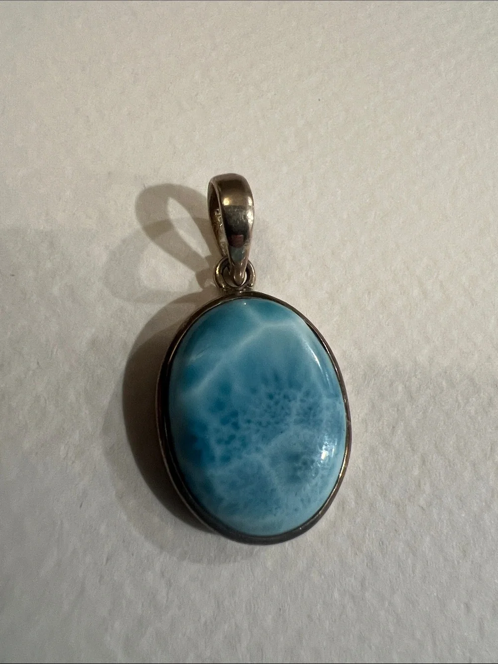 Sterling Silver Larimar Oval Pendant - Blue